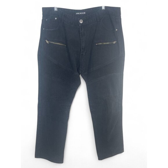 MCMXXXIII VTG Mens Black Denim Biker Jeans‎ SZ 42x32 Zippered Pockets Y2K  Moto - Picture 1 of 11